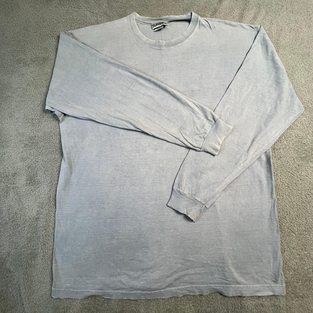 Vintage Sunbelt T-Shirt Mens XL Made in USA 90s 100% Cotton L/S Light Blue‎